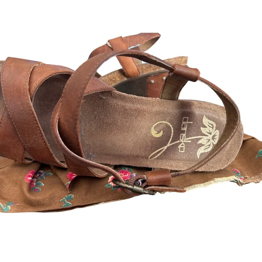 2013 Dansko Leather Wedge Sandals Boho Cottagecore Earthy Woodsy Granola Rustic